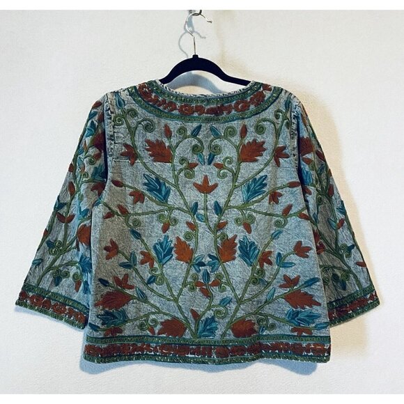 Parsley Sage Jacket Womens Small Floral Embroidered Lightweight Denim Boho - Picture 4 of 6
